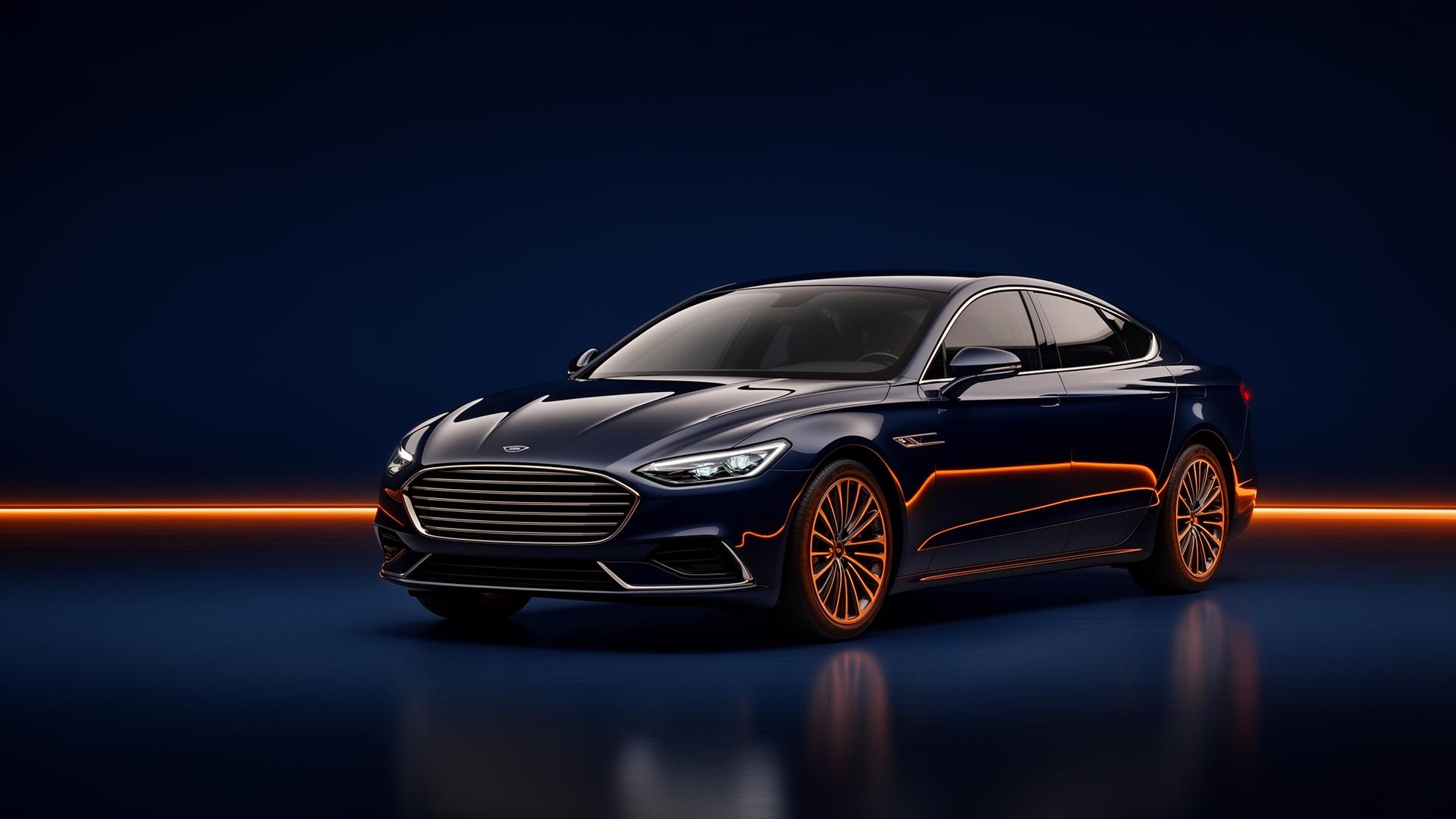 Premium navy car under studio lighting representing Micarno's car care service